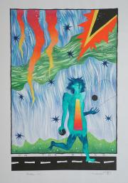 Úton, 1990, vegyes technika, papír méret: 50 x 70 cm