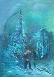 Egy téli éjszaka megkísértése, olaj, karton, 70 x 100 cm