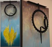 Fúzió 4. (P. Kovács Péterrel közös alkotás, szobor+festmény 30x70 cm)