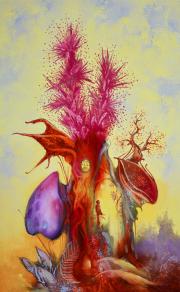 A bíborfa háza 3., olaj, farost, 25x40 cm