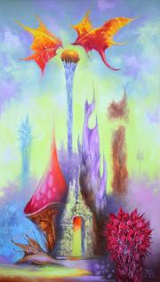 Kristályvirágok földje (a fény kapuja 2.), olaj, vászon, 40x70 cm