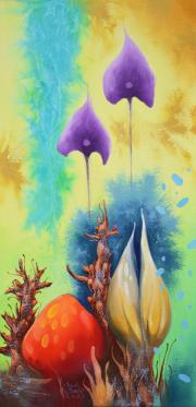 Erdő (Achát-hegy) 1., olaj, vászon, 30x60 cm