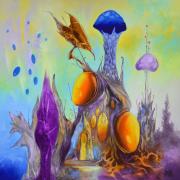 Ametiszt-erdei ház, olaj, farost, 50x50 cm