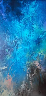 Fényfátyol 1, 2019, olaj, farost, 20x40 cm