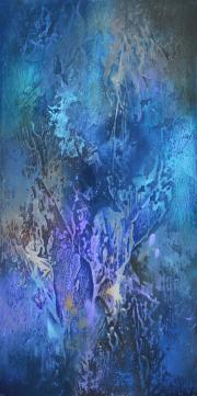 Fényfátyol 4, 2019, olaj, farost, 20x40 cm