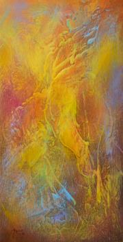 Fényfátyol 5, 2019, olaj, farost, 20x40 cm