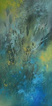 Fényfátyol 7, 2019, olaj, farost, 20x40 cm